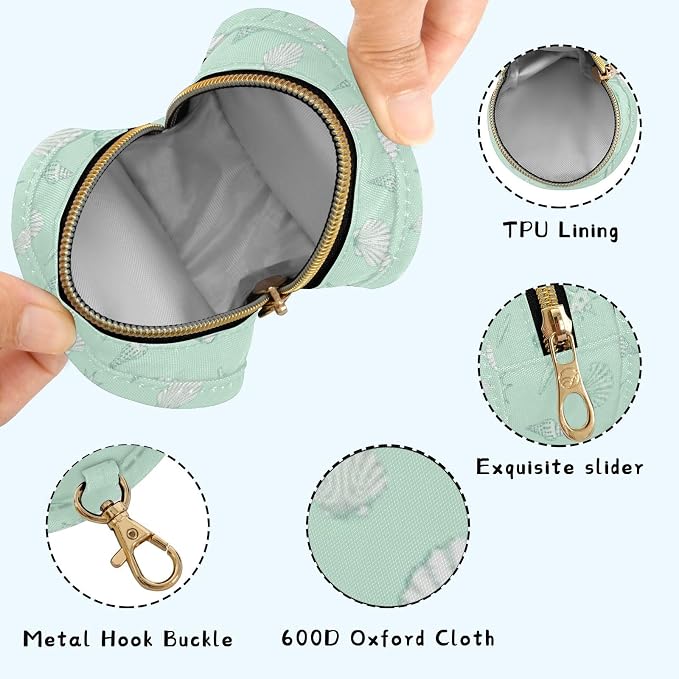 Baby Pacifier Case with Clip, Seashell Portable Pacifier Holder, TPU Lined Dust-Proof Storage Pouch for Diaper Bag and Stroller