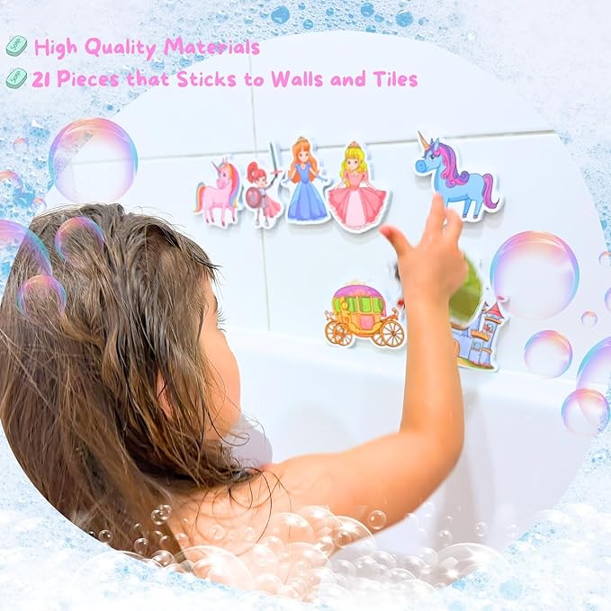 Foam Bath Toys with Storage Bag | Baby Bath Stickers | Shower Toys | Bathtub Toys | Bath Wall Toy | Princess Fairy Tail Foam
