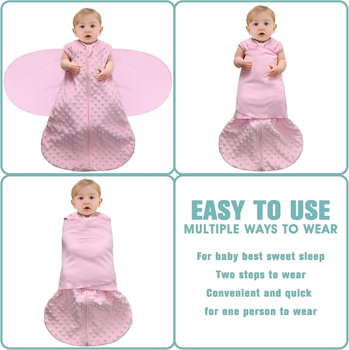 BSTOPPT Fleece Newborn Sleep Sack Baby Swaddle,3-Way Adjustable Wearable Blanket,2 Pack Fleece Swaddling sleeping bag TOG 2.0， (Gray & Pink, 3-6 Months)