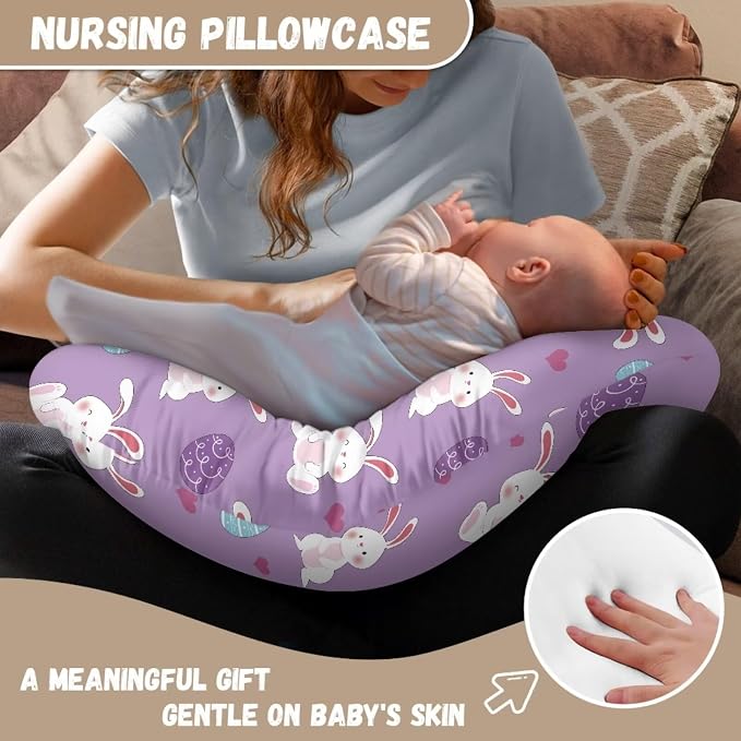 Colorful Turkey Egg Nursing Pillow Cover Girl Nursing Covers for Breastfeeding Slipcover Washable Toddler Pillow Case Cover,Cute Rabbit Print Easter Gift