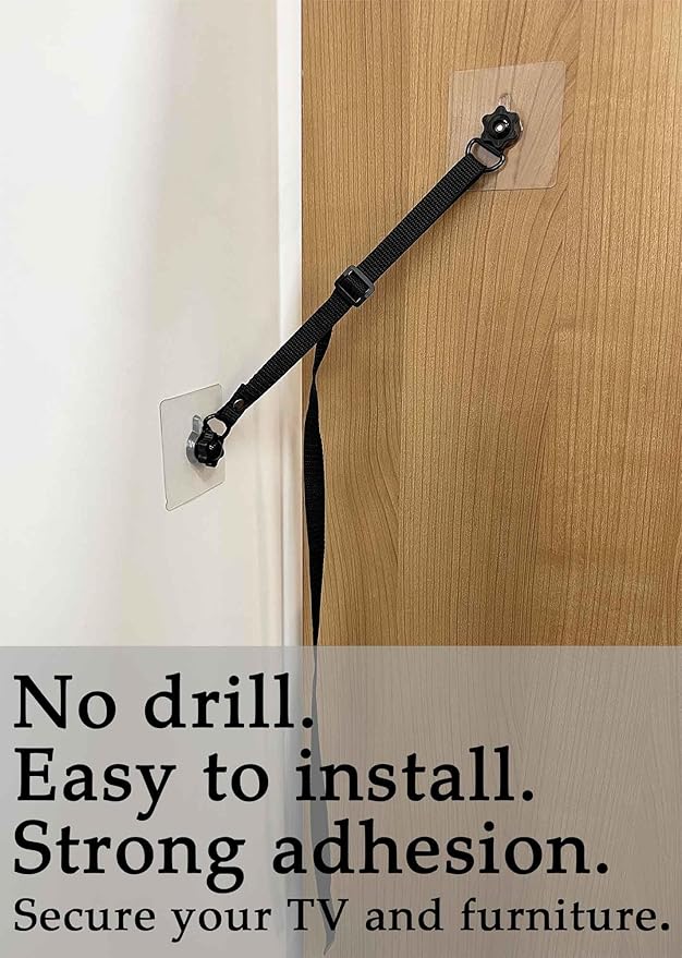2 Pack Adjustable TV Safety Straps, No-Drill Adhesive Anti-Tip Furniture Anchors for Baby Proofing, Flat Screens Fix to Wall,Cabinet,Stand Or Desk, Earthquake Straps