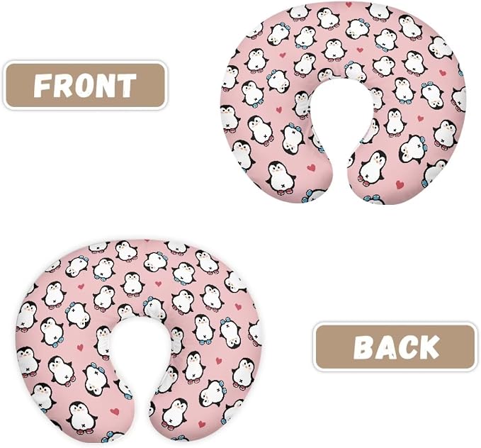 Pink Cartoon Penguin Nursing Pillow Covers U-Shaped Feeding Pillow Cover for Nursing Pillow Hidden Zipper Design Soft and Skin-Friendly