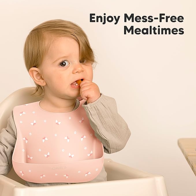 KeaBabies 2-Pack Silicone Bibs for Babies, Toddlers Girl, Boy ??Sturdy Food-Grade Baby Bibs for Eating, Large Food Catcher, Clean & Put On Easily, Waterproof Toddler Feeding Essentials (Butterflies)