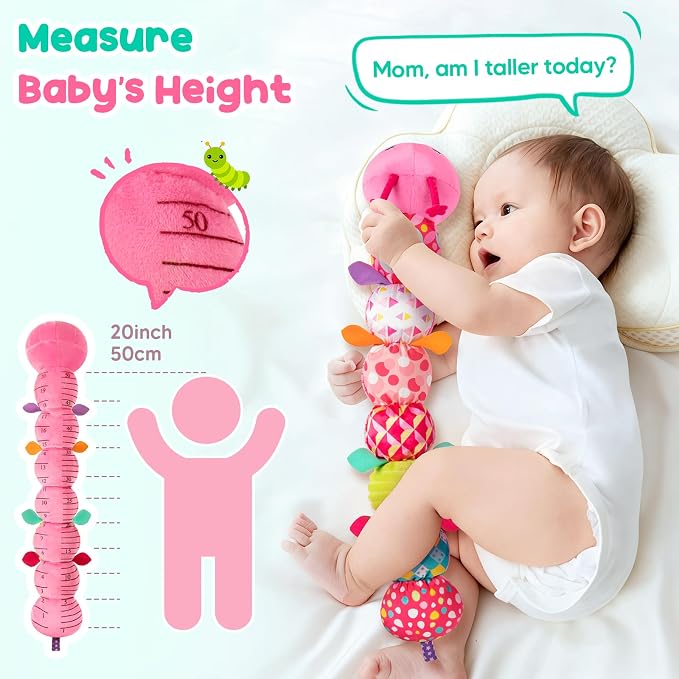 Baby Sensory Toys 0-6 6-12 Months, Stuffed Musical Caterpillar Animal Toys for Babies 3-6 Months with Rattles Crinkle Squeaker, Infant Tummy Time Toys for Newborn Baby Boy Girl Gifts, Pink