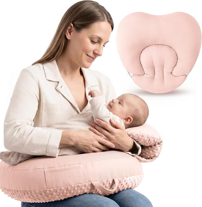 Konssy Nursing Pillow for Breastfeeding and Bottle Feeding, Safety Guard Baby Feeding Pillow, Gentle Incline, Waist Strap, Side Pocket for New Moms Home and Travel