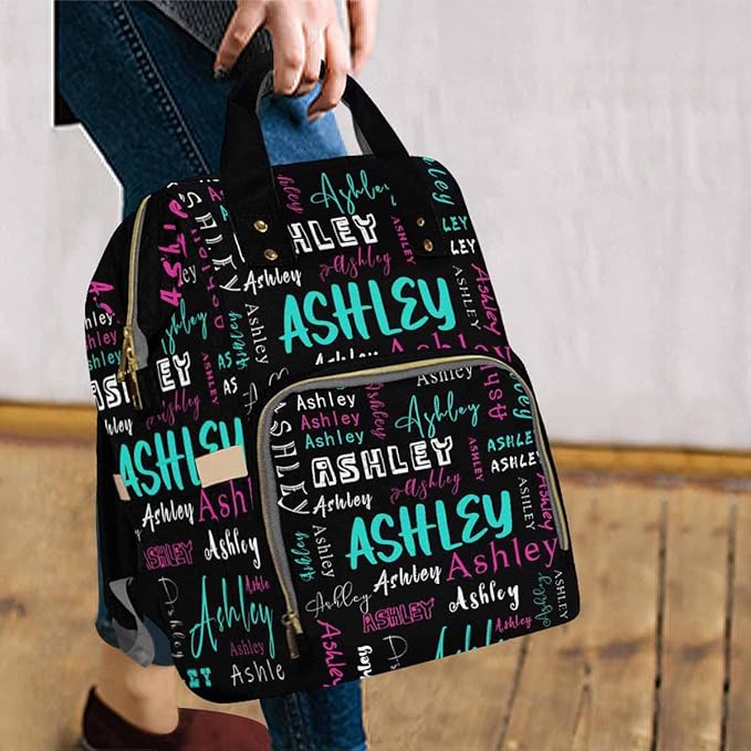 Artsadd Custom Monogram Diaper Back Pack with Thermal Pockets, Blue And Pink Travel Backpack Customized Baby Bags with Name Gift for Women Family Friend