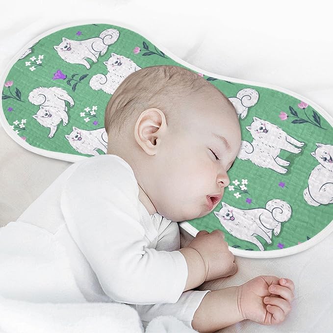 Muslin Burp Cloths for Baby Boys and Girls - 1-Pack Ultra Absorbent Cute Samoyed Dog Muslin Washcloths, Newborn Towel, Milk Spit Up Rags, Burp Cloth Bib for Unisex, 22 x 11 Inch