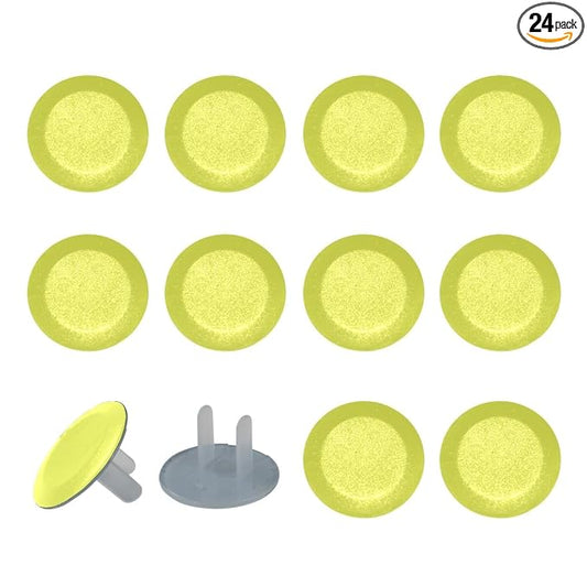 Pure Luminous Yellow Color Outlet Plug Covers - 12/24 Pack Safety Electrical Plug Protectors