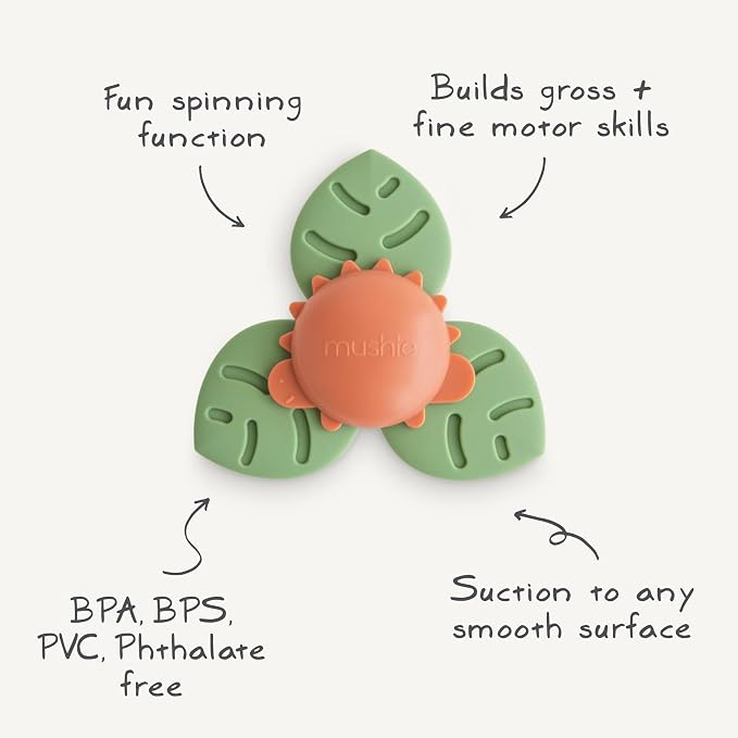 mushie Dino Suction Spinner Toy | Toddler Sensory Toys for Bath & Play
