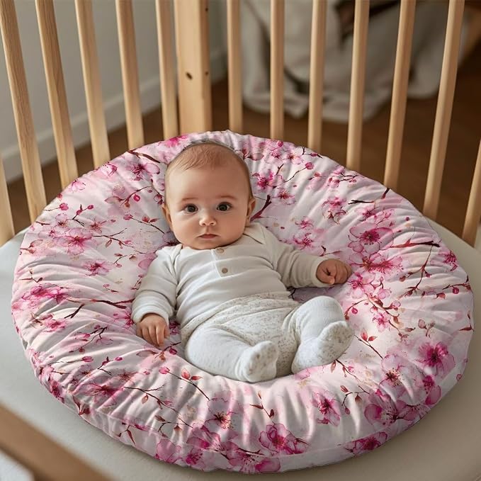 Pink Flower Nursing Pillow Covers for Breastfeeding Pillow Stretchy and Cozy Breastfeeding Pillow Slipcovers for Baby Girls Soft Breastfeeding Pillow Covers Fits for Infant Support