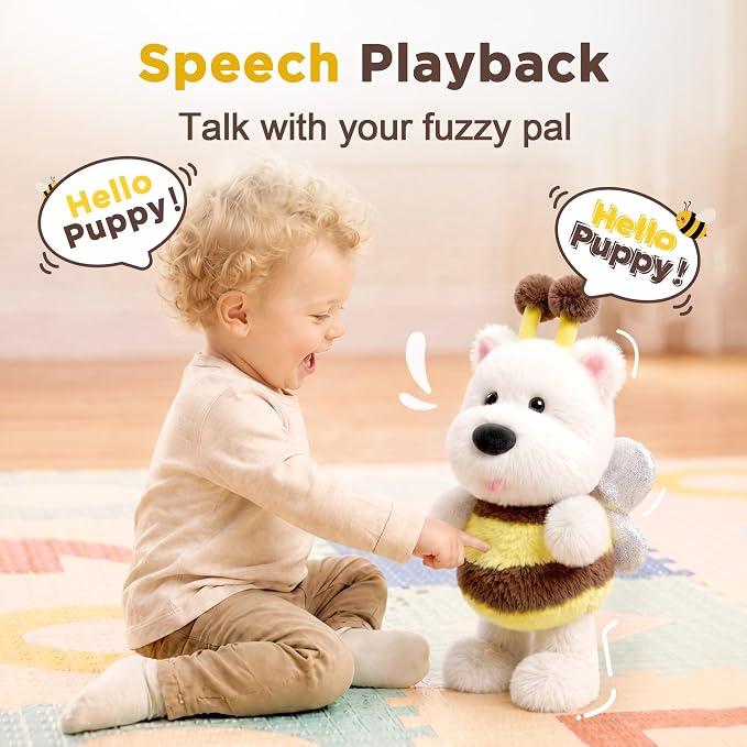 iPlay, iLearn Baby Talking Dog Toy, Toddler Musical Plush Dancing Stuffed Animal, Interactive Electronic Singing & Repeat Tummy Time Toy, Birthday Gifts 12-18 Month Infant, 1 2 3 Year Old Kid Girl Boy