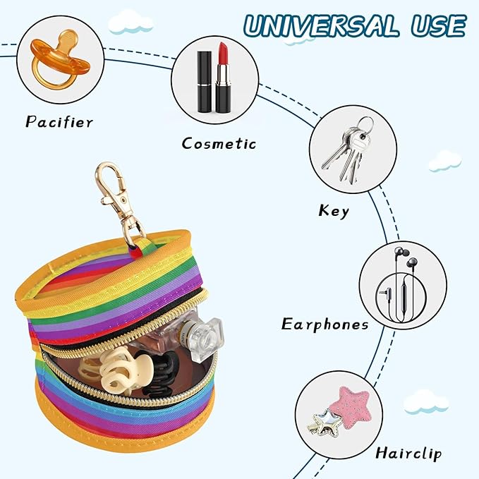 Pacifier Holder with Clip Pacifier Case for Diaper Bag Round Baby Pacifier Pouch Box Bag Portable Vibrant Colorful Stripes