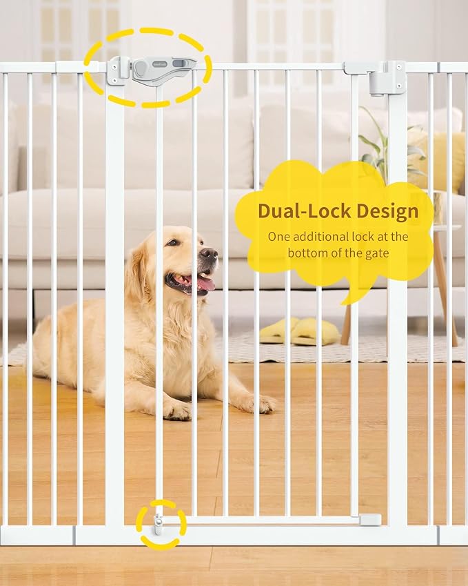 InnoTruth 29-39.6?�Baby Gate for Stairs,36" Extra Tall Dog Gate for The House,Dual-Lock Safety and One Hand Opening Design,Kid Gate for Doorways,Kitchen,Room,Wall-Friendly Pressure Mounted, Pure White