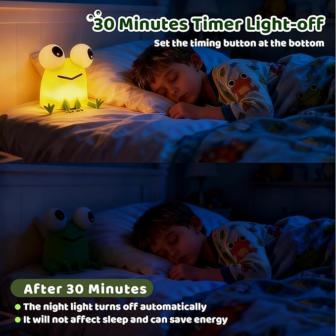 Frog Night Light for Kids with Timer Dimmable 3 Brightness 7 Colors Kawaii Frog Lamp Warm Sleep Aid USB Rechargeable Portable Night Lamp Decor for Girl Boy Nursery/Bedroom/Desk/Office
