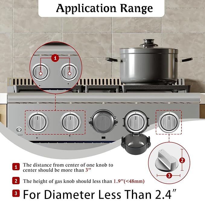 Stove Knob Safety Covers, for Knob Diameter Less Than 2.4", Dual Grip Safety Shield, Press Gas Stove Knob Locks, Creative Oven Lock Knob Covers for Child Safety, Black Color, Pack of 5