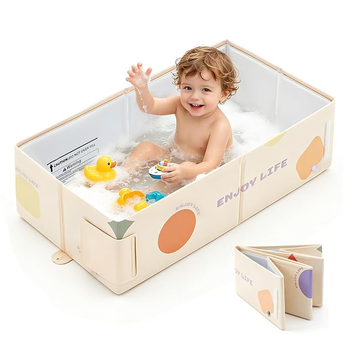 Toddler Bath Tub for Shower, Foldable Baby Bathtub, Portable Kids Bathtub & Collapsible Bathtub for Toddlers 1-8, Infant Newborn, Travel Baby Bath, Bañera para Bebé, White Dot