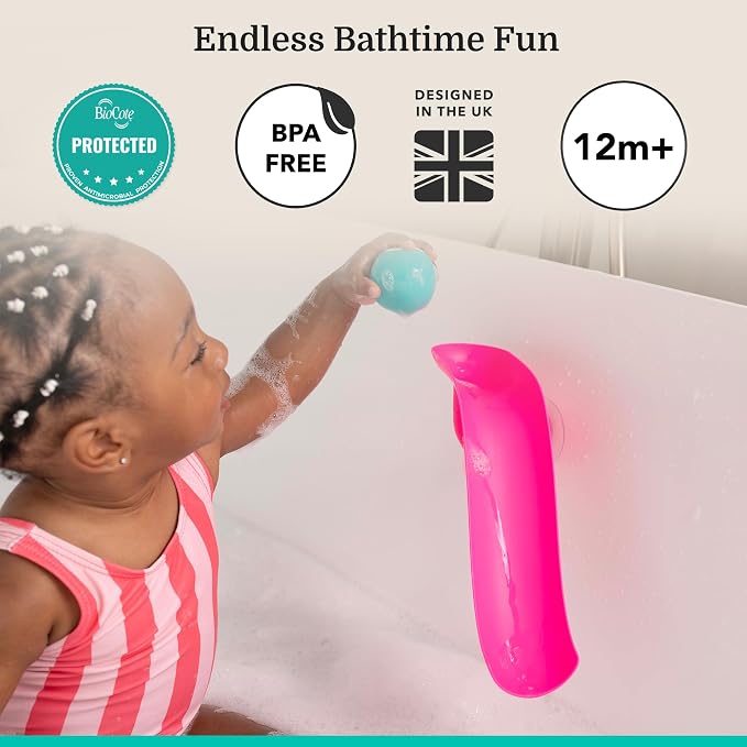 Matchstick Monkey Bath Time Slide Set – Baby Bath Toy, Sensory Learning, Easy-to-Grip Animal Rocks, Encourages Motor Skills & Water Play, BPA-Free, 12 Months+, Pink