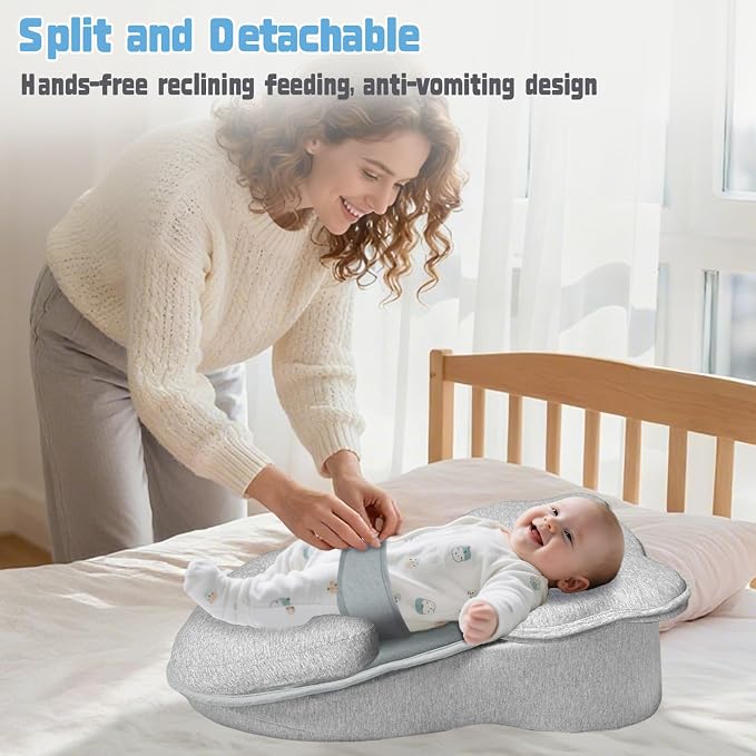Reflux Pillow for Baby, Baby Lounger Pillow for Infant Support Cushion Reflux Breastfeeding Pillow, Babies Feeding Support Pillow for Reducing Spit-Up with Safety Strap