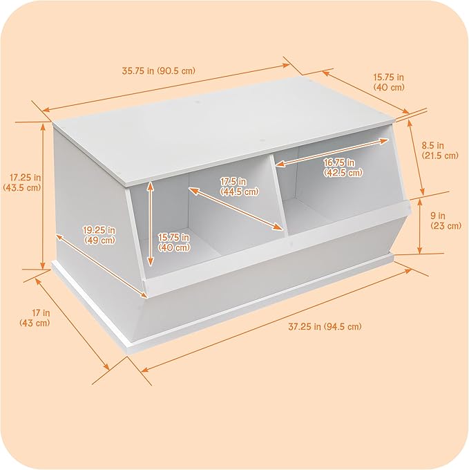 Badger Basket Two Bin Stackable Toy Storage Cubby Organizer ??Modular Storage for Toys, Books, and Crafts ??Solid Wood Panel - White