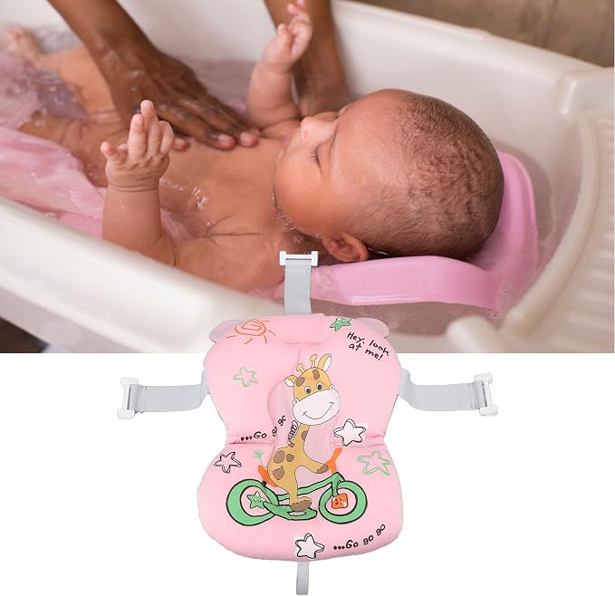 Garosa Baby Bath Pad, Newborn Bathtub Mat Infant Bath Support for 0-12 Months Nonslip Floating Bath Seat with Soft Tub Pillow for Safe Baby Bathing