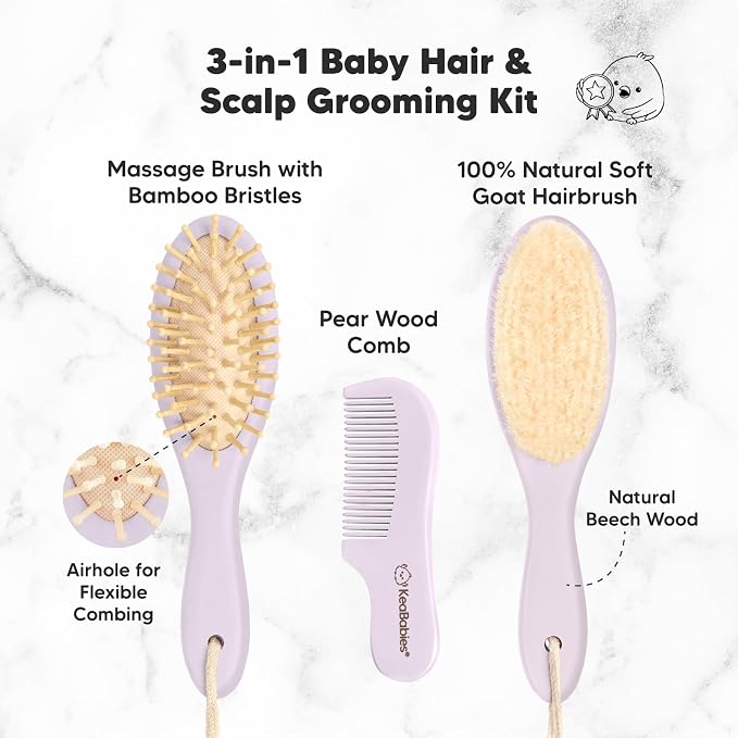 KeaBabies Baby Hair Brush and Baby Comb Set and KeaBabies Diaper Caddy Organizer - Wooden Baby Brush with Soft Goat Bristle, Baby Organizer for Nursery