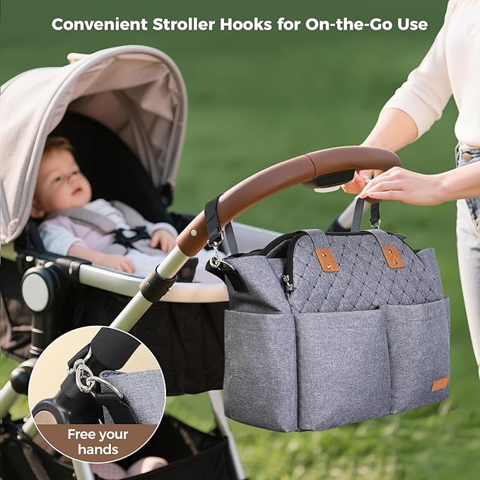 Lekebaby Diaper Bag Tote for Baby - 17 Pockets Large Travel Diaper Tote with Portable Changing Pad, Mom Crossbody Hospital Bag for Labor Delivery, Waterproof, Baby Essentials for Newborn Gifts, Grey