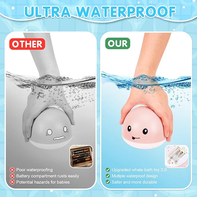 Gigilli Whale Bath Toy Sprinkler, Baby Bath Toys for Babies 6-12-18 Month Toddler Pool Water Toy, Light Up Bath Toys for Kids Ages 1-3, 1 Year Old Boy Girl Gift Infant Birthday Bathtub Water Table Toy