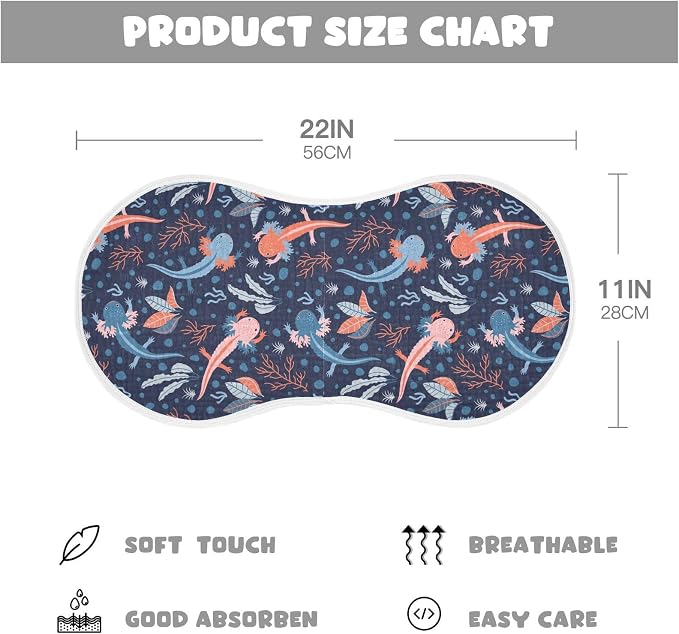 Muslin Burp Cloths for Baby Boys and Girls - 2-Pack Ultra Absorbent Cartoon Axolotl Muslin Washcloths, Newborn Towel, Milk Spit Up Rags, Burp Cloth Bib for Unisex, 22 x 11 Inch