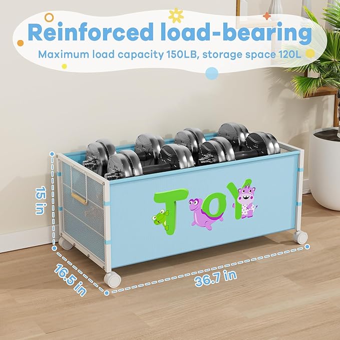 JBBTOOL Large Toy Box, Toy Storage Organizer for Kids, Toy Chest for Toddlers with 360° Wheels, Toybox for Living Room, Oxford Cloth Toy Box for Boys, Girls, Stuffed Animals, Clothes