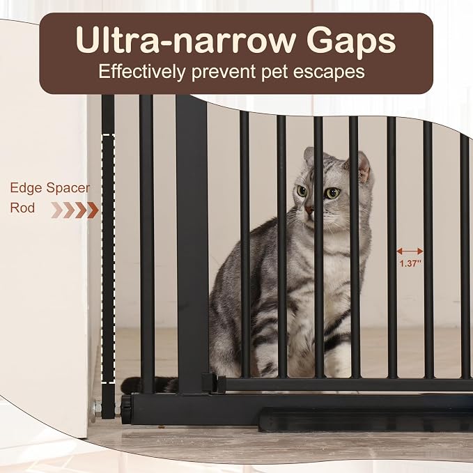 SMONTER 55" High Extra Tall Baby Gate, Safety Cat Gate for Doorways, Expands to 34.2"-38.2" Wide, Auto Close Dog Gate, No Drilling Pressure Mounted Cat Fence, Pet Gate Indoor for Stairs, Black