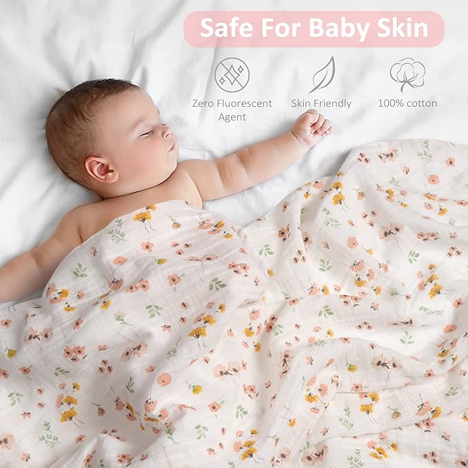Viviland Muslin Swaddle Blanket, Baby Swaddle Blanket for Boys & Girls, Nursery Receiving Blanket for Newborn, Baby Swaddle Wrap Soft Silky & Breathable, 4 Packs, 47 X 47In