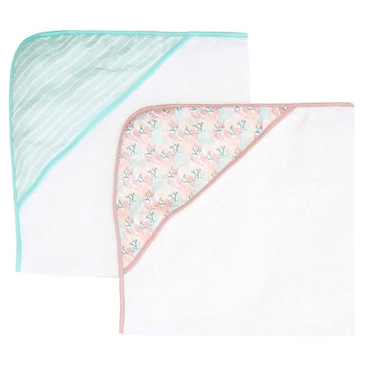 Spasilk Extra Plush Hooded Towel Set for Babies, Soft Terry with Muslin Printed Hood, Pack of 2, Pink Corals