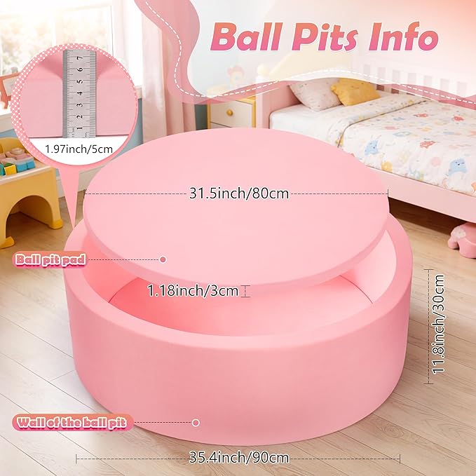 Foam Baby Ball Pit 35.4"x 11.8" for Toddlers, Soft Round Kiddie Playpen Ball Pool for Kids with Soft Memory Sponge for Babies Indoor Game(Balls not Included) Light Pink 35.4IN
