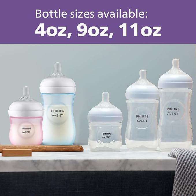 Philips Avent Natural Baby Bottles with Natural Response Nipples (Slow Flow, Flow 2), 4oz, 2-Pack, SCY900/02