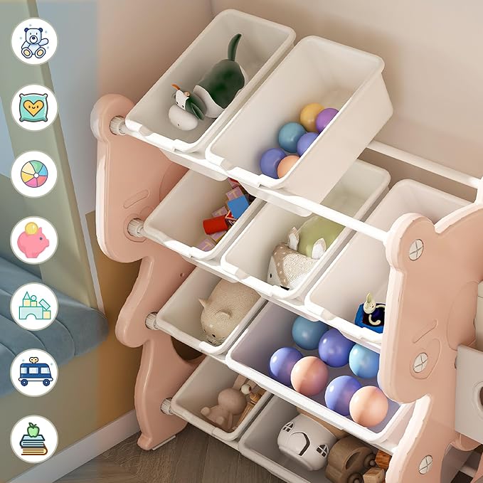 Kids Toy Organizer with 12 Storage Bins, Toy Storage Cabinet Unit with Bookshelf for Kids' Toys, Children Bookshelf and Toy Storage for Playroom, Kids Room, Nursery Room