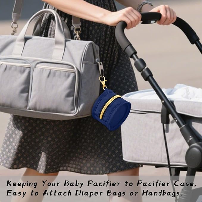 Navy Blue Pacifier Holder with Clip Pacifier Case for Diaper Bag Round Baby Pacifier Pouch Box Bag Portable
