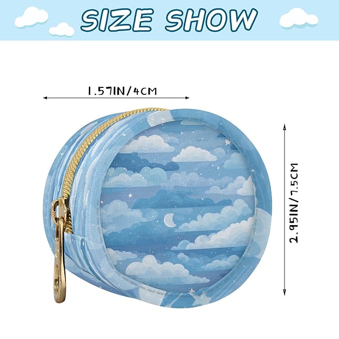 Pacifier Holder with Clip Pacifier Case for Diaper Bag Round Baby Pacifier Pouch Box Bag Portable Blue Gradient Cloud and Stars