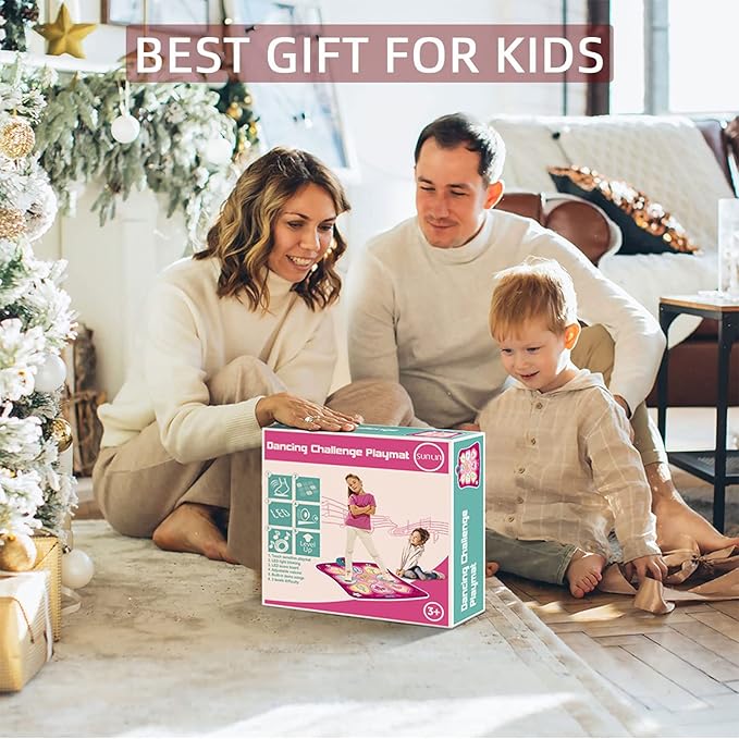 SUNLIN Dance Mat - Rhythm Step Play Mat - Dance Game Toy Pad with LED Lights, Gift for Kids Girls 3-12, Adjustable Volume, Built-in Music, 3 Challenge Levels