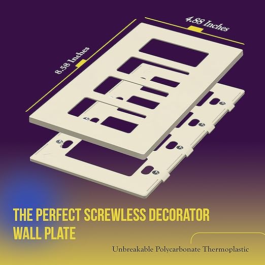 ENERLITES Screwless Decorator Wall Plates Child Safe Outlet Covers, Gloss Finish, Medium Size 4-Gang 4.88" H x 8.58??L, Unbreakable Polycarbonate Thermoplastic, SI8834M-LA, Light Almond