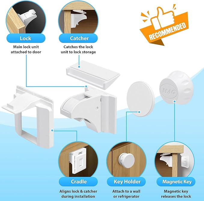 AILUOQI Baby Proofing Magnetic Cabinet Locks (4 Pack) Cupboard Drawers Latches Magnet Locks for Cabinets (1 Key)