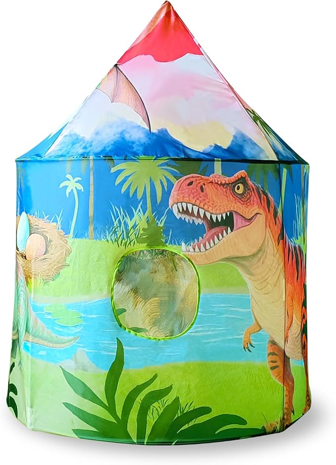 Jurassic Dinosaur Play Tent for Kids and Pets Easy-Assembly Dino Playhouse with Breathable Window, Indoor/Outdoor Imaginative Play Tent with Carry Bag, for Ages 3+ Boys, Dogs House Cat House