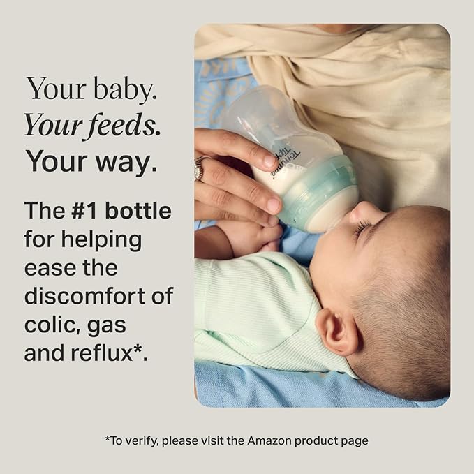 Tommee Tippee Advanced Anti-Colic 9 Oz BPA Free Baby Bottles, Newborn 0+ Months, Slow Flow Breast-Like Nipple, Unique Design Keeps Air Away from Milk and Baby, Clear, Pack of 4