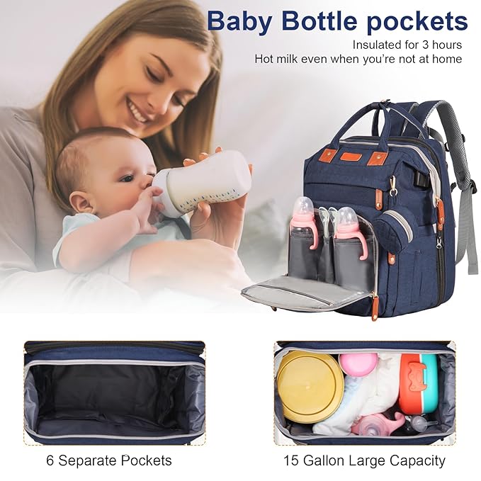 Diaper Bag Backpack with Changing Station and Toy Arch, 900D Waterproof Baby Travel Backpack for Mom and Dad, Large Capacity Maternity Bag with Insulated Pockets & USB Port, Blue