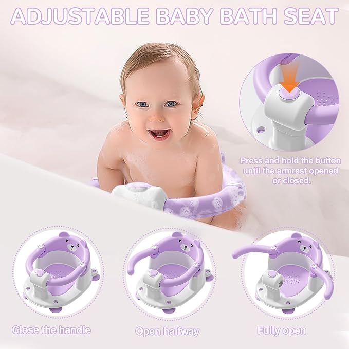 Baby Bath Seat for Babies 5-10 Months, Non-Slip Toddler Bath Seats for Babies Sitting Up, Safe Infant & Newborn Bathtub Chair with 4 Suction Cups & Soft Cushion for Shower,Lavender