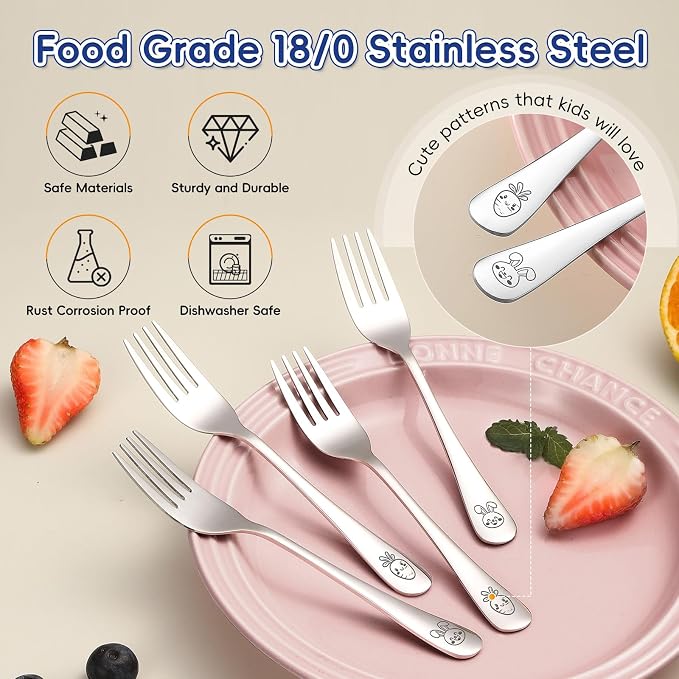 12 Pieces Stainless Steel Toddler Forks Set Kids Forks - Food Grade Kids Silverware Set Children Safe Small Forks Mirror Polished Sturdy and Durable Dishwasher Safe