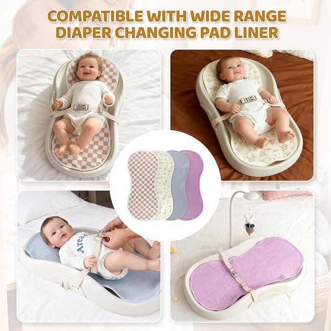 4-Pack Muslin Changing Pad Liners, Extra Thick & Ultra Soft for Warm Comfort, Waterproof Diaper Mat for Keekaroo Peanut & All Standard Baby Changers, 2-Sided Reusable (Pink)