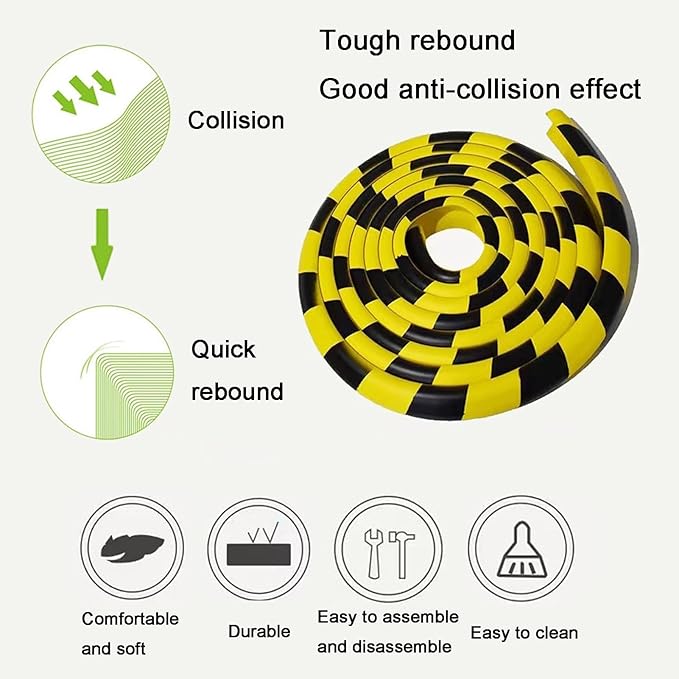 Wall Edge Corner Guards, 196.9in/5m Yellow Black Safety Bumpers, Self-Adhesive Foam Protector Padding, Warehouse Racks, Shelves, Garage & Equipment Protection (5, Yellow+Black, 196.9in/5m)