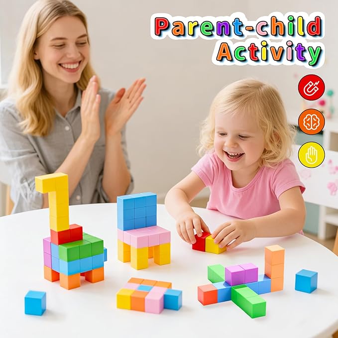 TOKBLOK Magnetic Blocks, 40PCS Rainbow Magnetic Building Blocks for Kids Ages 3 4 5 6 Year Old, Autism Montessori Sensory Magnet Cubes, STEM Learning Educational Magnet Toys Gifts for Girls & Boys