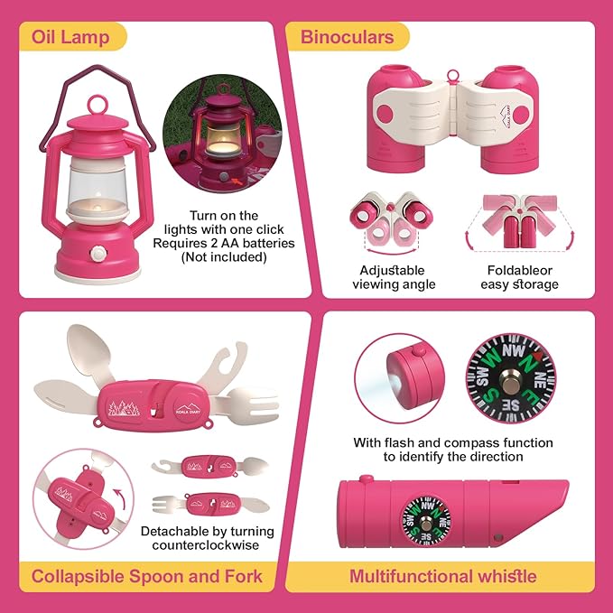 Kids Camping Set ??an Outdoor Campfire Toy Set Featuring a Tent, Oil lamp, Stove, and More,Gift Idea for Girls Age 3+ Year Old Birthday Christmas