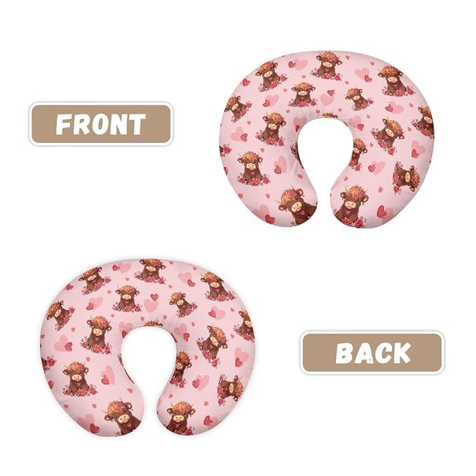 Highland Cow Nursing Pillow Cover for Baby Girls Boys Nursing Pillowcase Stretchy Breastfeeding Pillow Slipcovers for Newborn Girl Boy Love Heart Nursing Pillowcovers Pink